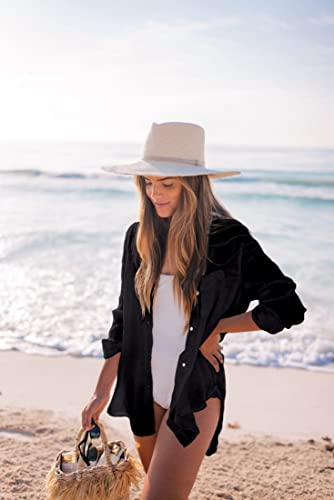 Zoye Chen Women’s Bikini Swimsuit Cover Up Button Down V Neck Shirts Long Sleeve Blouse Beachwear Bathing Suit (Black, Medium) - Image 5