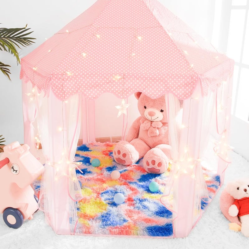 junovo Ultra Soft Hexagon Rug Fluffy Rainbow Nursery Rug for Princess Tent Kids Play Castle, Furry Hexagonal Carpet for Kids Girls Room Playhouse Classroom Dorm Home Decor, 4.6ft Tie-Dye Orange-Red - Image 3