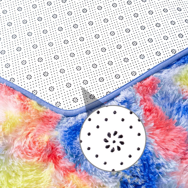 junovo Ultra Soft Hexagon Rug Fluffy Rainbow Nursery Rug for Princess Tent Kids Play Castle, Furry Hexagonal Carpet for Kids Girls Room Playhouse Classroom Dorm Home Decor, 4.6ft Tie-Dye Orange-Red - Image 5