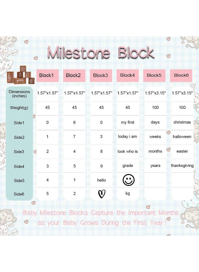 Promise Babe Milestone Blocks Set of 6 Baby Age Blocks for Monthly Milestone Wooden Photo Props Set Perfect for Baby Shower and Keepsake - Image 5