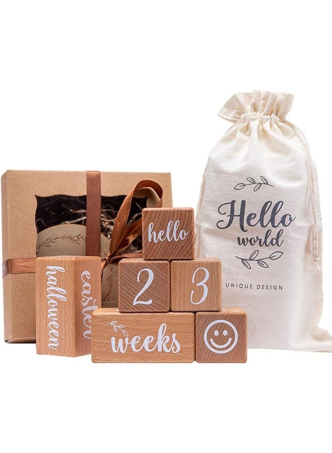 Promise Babe Milestone Blocks Set of 6 Baby Age Blocks for Monthly Milestone Wooden Photo Props Set Perfect for Baby Shower and Keepsake - Image 1