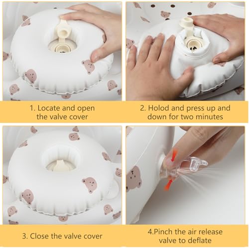 EKEPE Inflatable Baby Seat for Babies 3 Months & Up, Baby Floor Seats for Sitting Up, Baby Seats for Infants, Blow Up Baby Chair with Built in Air Pump - Beige - Bear with Tray - Image 5