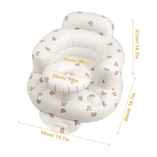 EKEPE Inflatable Baby Seat for Babies 3 Months & Up, Baby Floor Seats for Sitting Up, Baby Seats for Infants, Blow Up Baby Chair with Built in Air Pump - Beige - Bear with Tray - Image 4