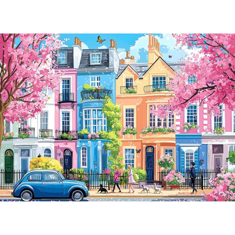 Blueforest Spring Sakura Blossom Street 1000 Piece Puzzles for Adults Clearance Impossible Challenge Art Jigsaw Puzzles for Gift Birthday Party Games Family 275X197 Inch Dust Free Puzzle - Image 2