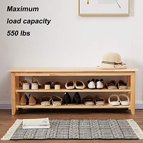 Md Decor Simple Style Wooden Shoe | Natural Wood Entryway Bench with Rubberwood Legs | 23.6 Inch Shoe Rack | Indoor Seating Organizer | Compact Hallway Bench - Image 3