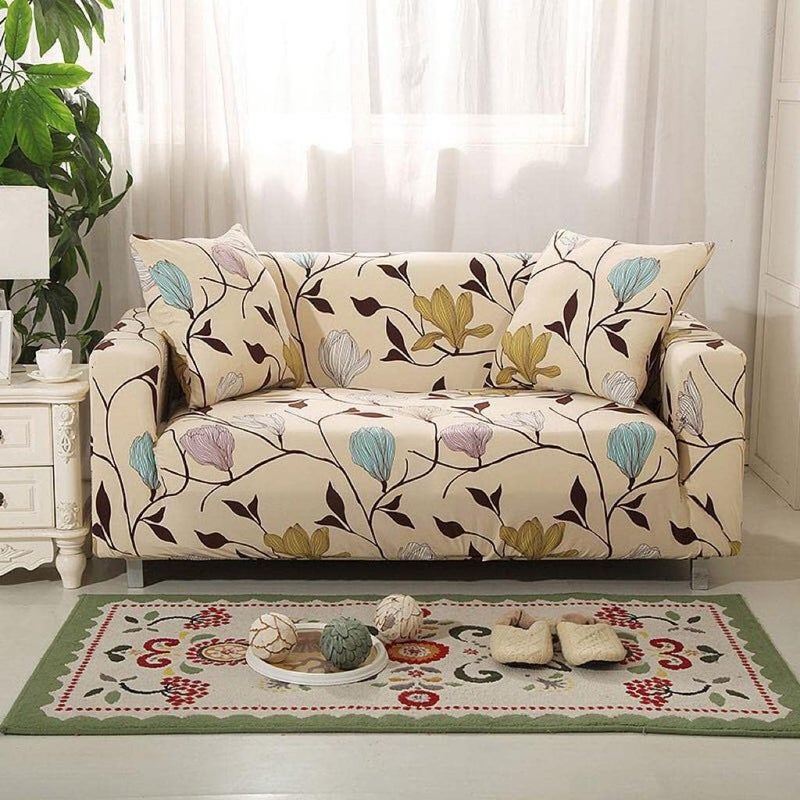 A CUBE LUXURY SOLUTIONS A CUBE LUXURY SOLUTIONS Universal Triple Seater Sofa Cover Big Elasticity Cover for Couch Flexible Stretch Printed Sofa Slipcover Polyester Spandex Beige  - Image 1
