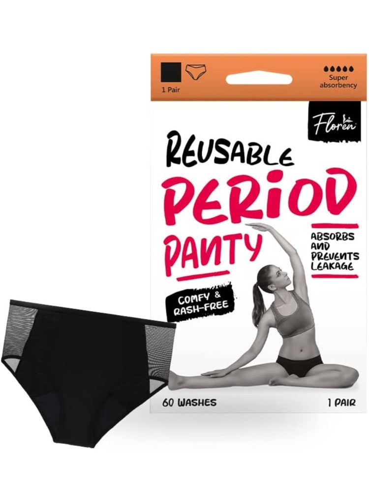Floren Reusable Period Panty (Black, Large) | Leakproof & Stain-Free Protection | Wide Coverage | Washable Up to 60 Times | No Pads Needed - Image 1