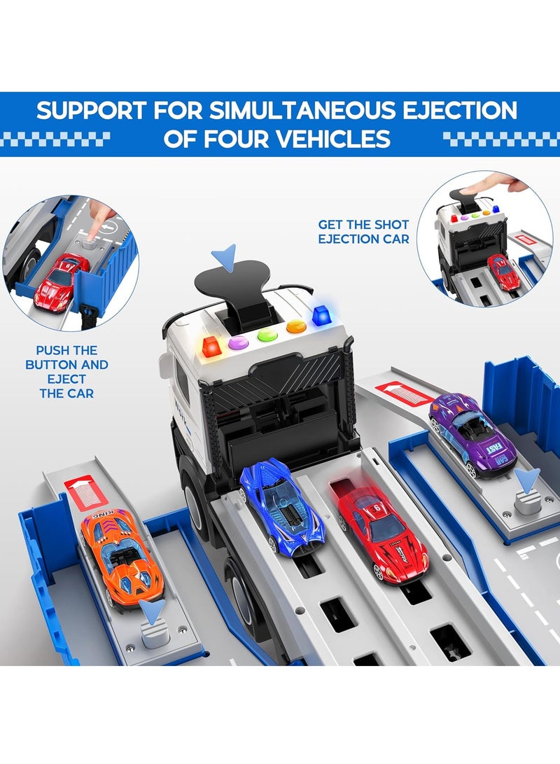 Kinmed Race Car Track Toy Truck ,with Slots and Foldable, Race Tracks Transport Car Carrier Toy, with 8 Alloy Cars Vehicles Toy Set for 3+ Kids Boys Girls  - Image 3