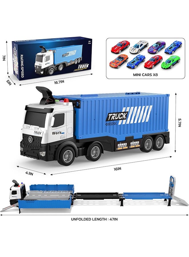 Kinmed Race Car Track Toy Truck ,with Slots and Foldable, Race Tracks Transport Car Carrier Toy, with 8 Alloy Cars Vehicles Toy Set for 3+ Kids Boys Girls  - Image 2