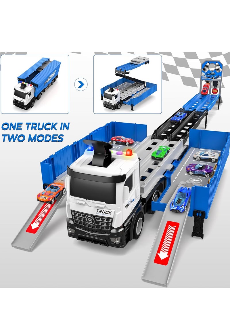 Kinmed Race Car Track Toy Truck ,with Slots and Foldable, Race Tracks Transport Car Carrier Toy, with 8 Alloy Cars Vehicles Toy Set for 3+ Kids Boys Girls  - Image 5