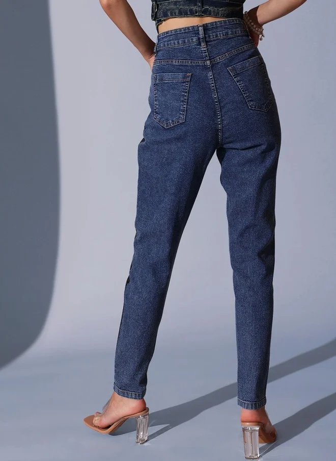 STREET 9  Comfort Tapered Fit High-Rise Light Fade Jeans for Women for Women | Best Price UAE