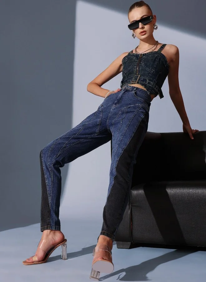 STREET 9  Comfort Tapered Fit High-Rise Light Fade Jeans for Women for Women | Best Price UAE