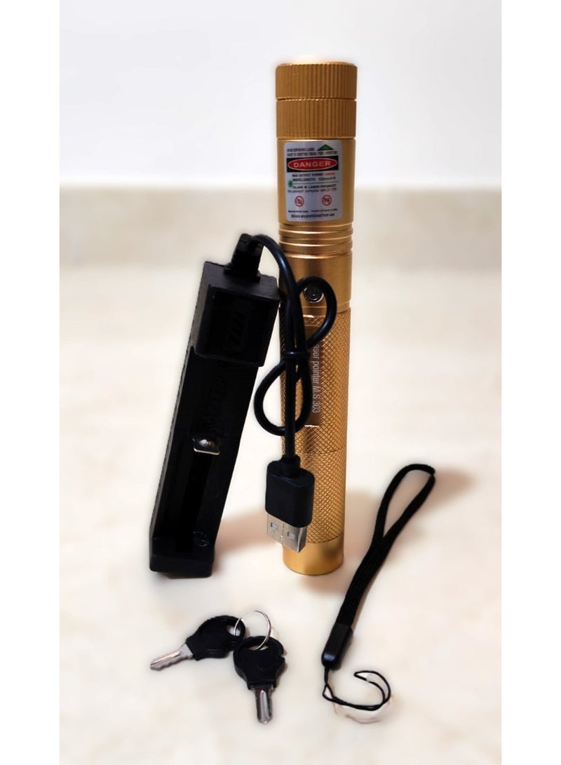 Premium High-Power Laser Pointer M.S 303 - Heavy Duty Metal Body, Ultra-Bright Green Laser Beam - Gold. - Image 4