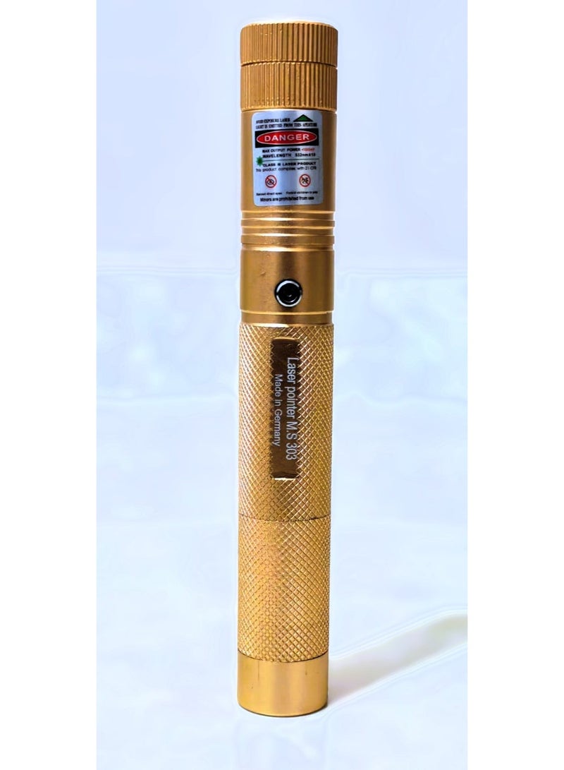 Premium High-Power Laser Pointer M.S 303 - Heavy Duty Metal Body, Ultra-Bright Green Laser Beam - Gold. - Image 2