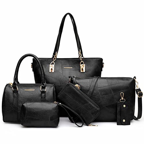 2E-youth Women Designer Purses And Handbags Set Satchel Shoulder Bags Tote Bags 6pcs Wallets (black) - Image 1