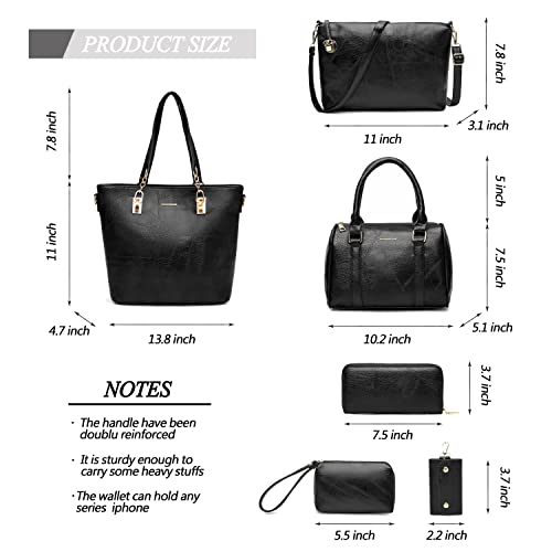 2E-youth Women Designer Purses And Handbags Set Satchel Shoulder Bags Tote Bags 6pcs Wallets (black) - Image 3