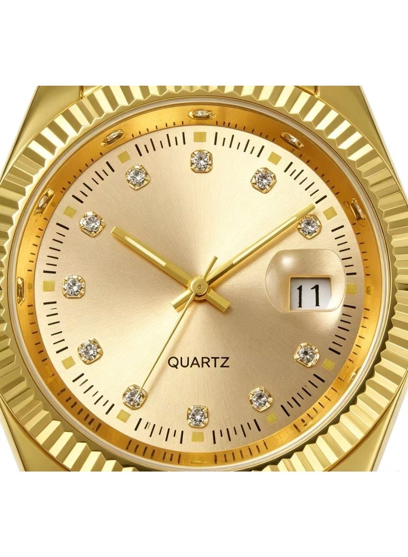 Men‘s Calendar Gold Watch Luminous Alloy Steel Watch Rugged Waterproof Watches Roman Numeral Unique Calendar Date Business Wrist Watch - Image 4