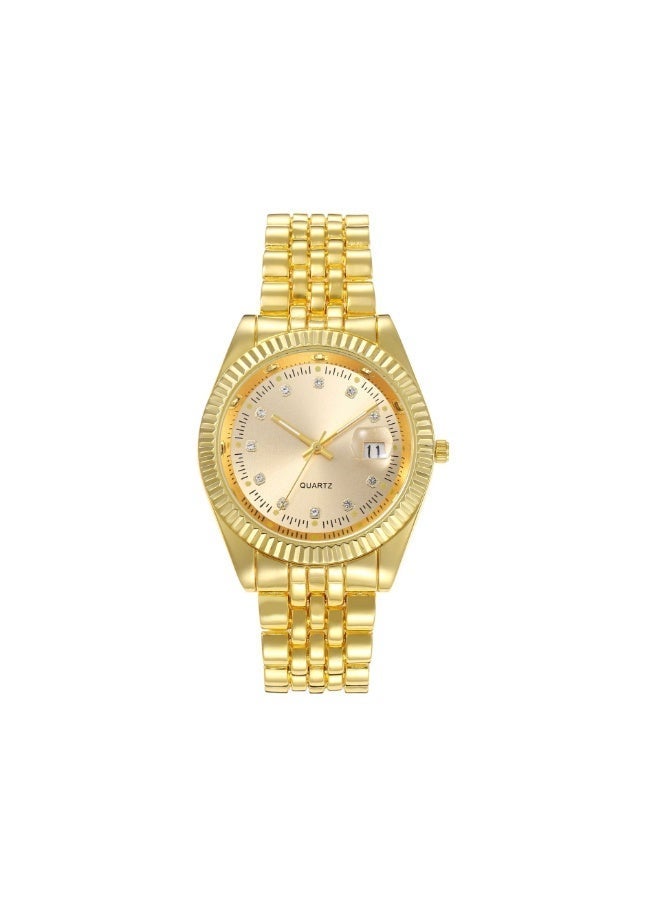 Men‘s Calendar Gold Watch Luminous Alloy Steel Watch Rugged Waterproof Watches Roman Numeral Unique Calendar Date Business Wrist Watch - Image 2