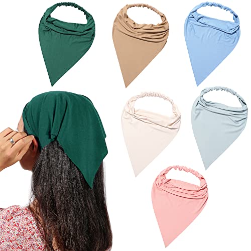 6 Pack Hair Scarf Headband for Women Elastic Hair Kerchief Large Boho Triangle Bandana Head Scarf with Clips Non Slip Solid Color Headbands Hair Scarves Hair Accessories for Teen Girls