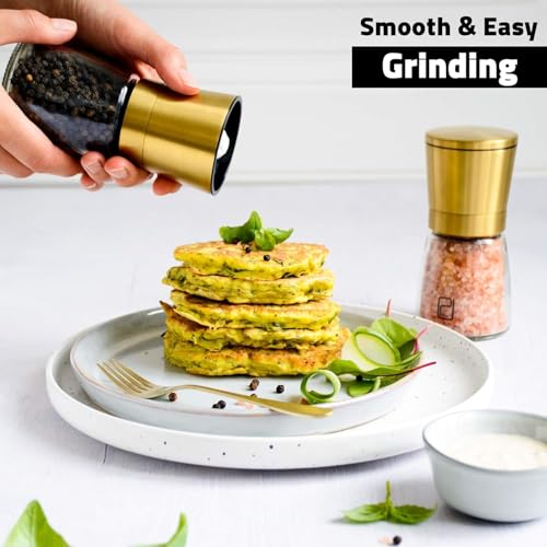 PJCKitchen Premium Salt and Pepper Grinder Set - 5 oz, Golden Stainless Steel - S&P Spice Shakers - Refillable & Adjustable Coarseness Hand Mill for Spices & Seasonings - by PJC-Kitchen - Image 2