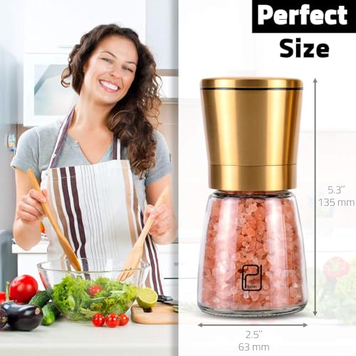 PJCKitchen Premium Salt and Pepper Grinder Set - 5 oz, Golden Stainless Steel - S&P Spice Shakers - Refillable & Adjustable Coarseness Hand Mill for Spices & Seasonings - by PJC-Kitchen - Image 3