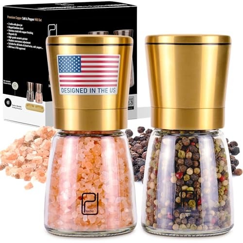 PJCKitchen Premium Salt and Pepper Grinder Set - 5 oz, Golden Stainless Steel - S&P Spice Shakers - Refillable & Adjustable Coarseness Hand Mill for Spices & Seasonings - by PJC-Kitchen - Image 1