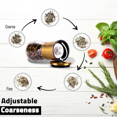 PJCKitchen Premium Salt and Pepper Grinder Set - 5 oz, Golden Stainless Steel - S&P Spice Shakers - Refillable & Adjustable Coarseness Hand Mill for Spices & Seasonings - by PJC-Kitchen - Image 5