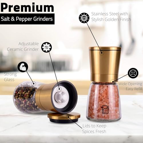 PJCKitchen Premium Salt and Pepper Grinder Set - 5 oz, Golden Stainless Steel - S&P Spice Shakers - Refillable & Adjustable Coarseness Hand Mill for Spices & Seasonings - by PJC-Kitchen - Image 4