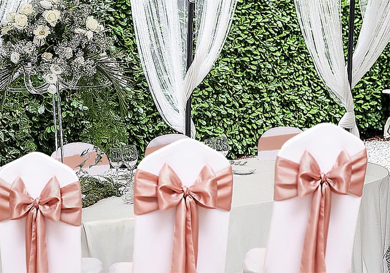 JFDYDM 50 Pack Satin Rose Gold Chair Sashes for Wedding Gender Reveal Party Birthday Reception  Hotel Event  Banquets Chairs Decorations  Rose Gold Satin Chair Sashes Bows for Folding Chairs - Image 2