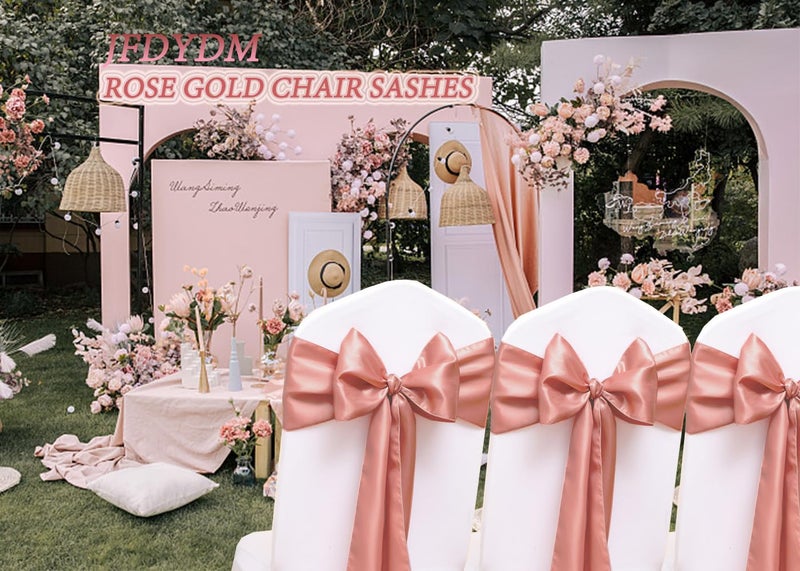 JFDYDM 50 Pack Satin Rose Gold Chair Sashes for Wedding Gender Reveal Party Birthday Reception  Hotel Event  Banquets Chairs Decorations  Rose Gold Satin Chair Sashes Bows for Folding Chairs - Image 3