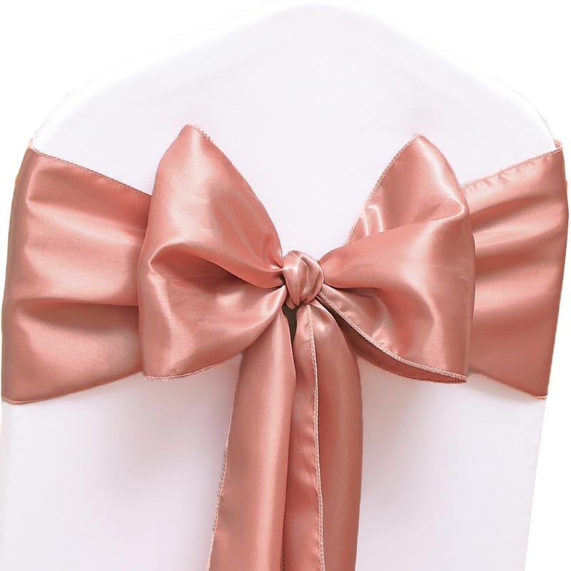 JFDYDM 50 Pack Satin Rose Gold Chair Sashes for Wedding Gender Reveal Party Birthday Reception  Hotel Event  Banquets Chairs Decorations  Rose Gold Satin Chair Sashes Bows for Folding Chairs - Image 1