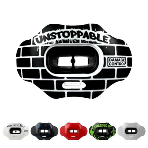 DAMAGE CONTROL Youth Football Mouth Guard – Breathable No Boil Mouthpiece, Protects Lips & Teeth, Works with Braces, Includes Helmet Strap – Sports Gear & Accessories (Unstoppable) - Image 1