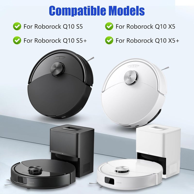 Chuancheng Replacement Parts for Roborock Q10 S5/Q10 S5+/Q10 X5/Q10 X5+ Robot Vacuum Cleaner Accessories Kits, 1 Main Brush, 4 HEPA Filters, 4 Mop Pads, 6 Side Brushes, 1 Cleaning Brush, 1 Screwdriver, 17 Pieces - Image 2