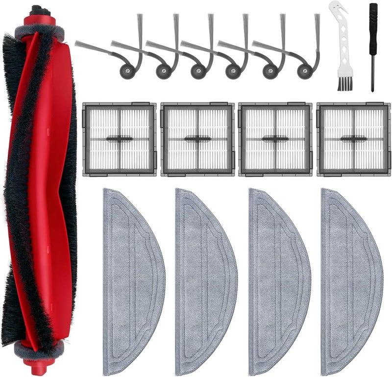 Chuancheng Replacement Parts for Roborock Q10 S5/Q10 S5+/Q10 X5/Q10 X5+ Robot Vacuum Cleaner Accessories Kits, 1 Main Brush, 4 HEPA Filters, 4 Mop Pads, 6 Side Brushes, 1 Cleaning Brush, 1 Screwdriver, 17 Pieces - Image 1