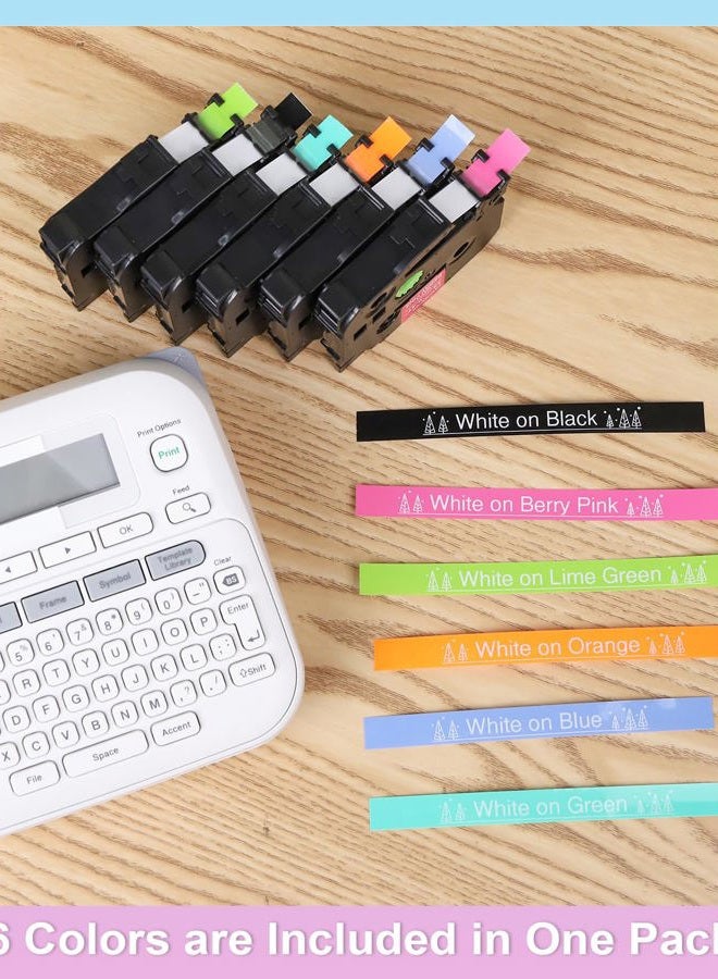 Labelife 6-Pack Replace Brother P Touch Label Tape, TZe TZ Tape 12mm 0.47 Laminated Color Label Maker Tape for Brother PT-D210 PT-H110 PT-D220 PT-D400, White on Pink/Lime Green/Orange/Blue/Green/Black - Image 3