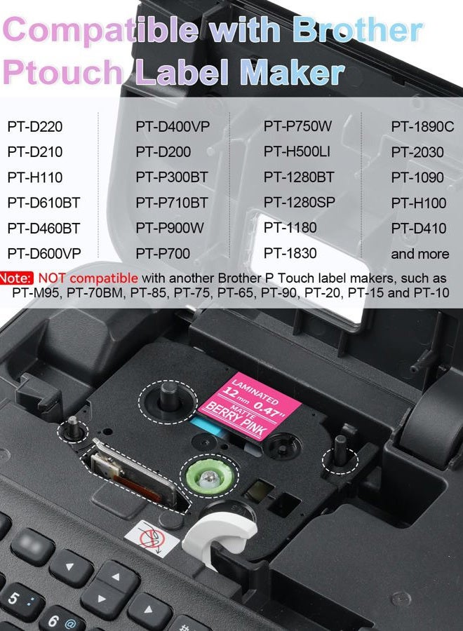 Labelife 6-Pack Replace Brother P Touch Label Tape, TZe TZ Tape 12mm 0.47 Laminated Color Label Maker Tape for Brother PT-D210 PT-H110 PT-D220 PT-D400, White on Pink/Lime Green/Orange/Blue/Green/Black - Image 2