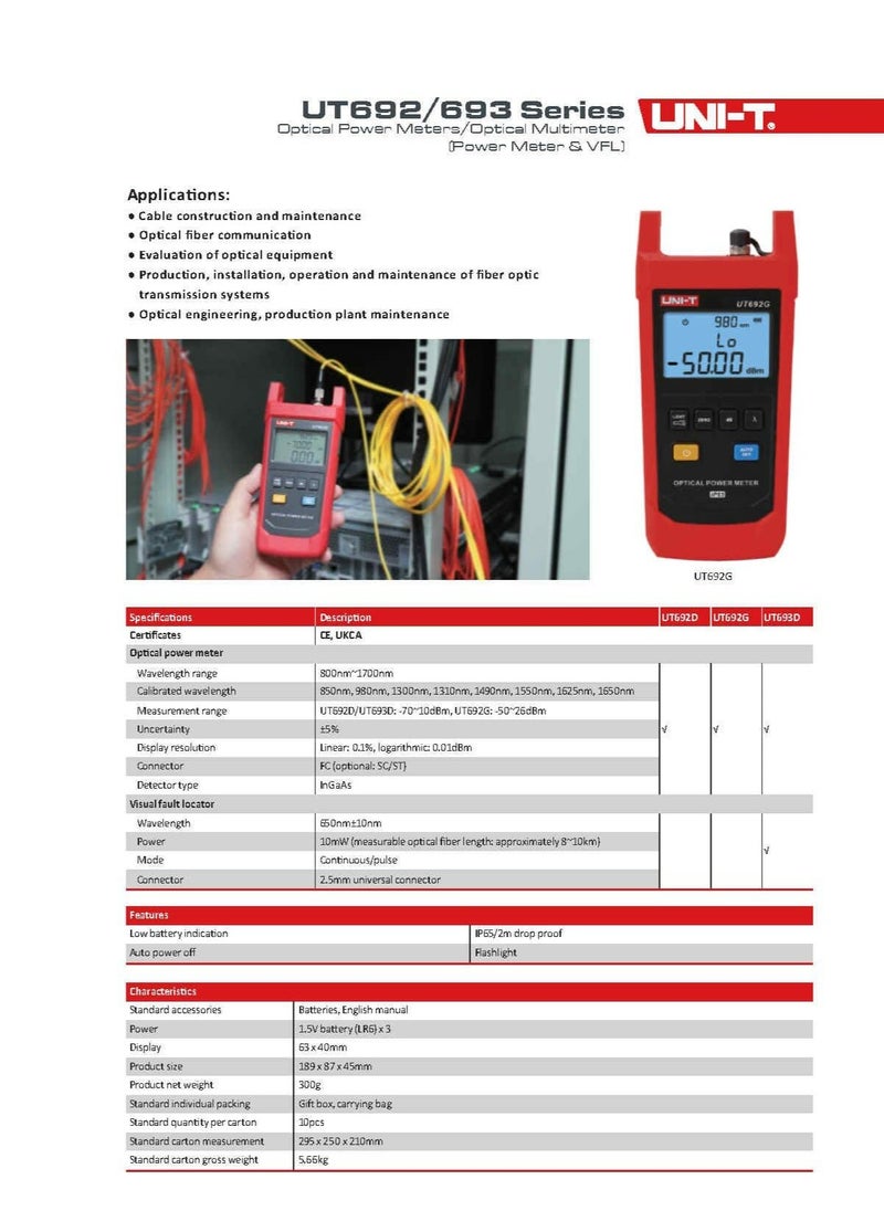 UNI-T - UNI-T UT693D Optical Multimeter, Power Meter with Visual Fault Locator (VFL) Detector, Accurate Fiber Optic Testing Tool - Image 1