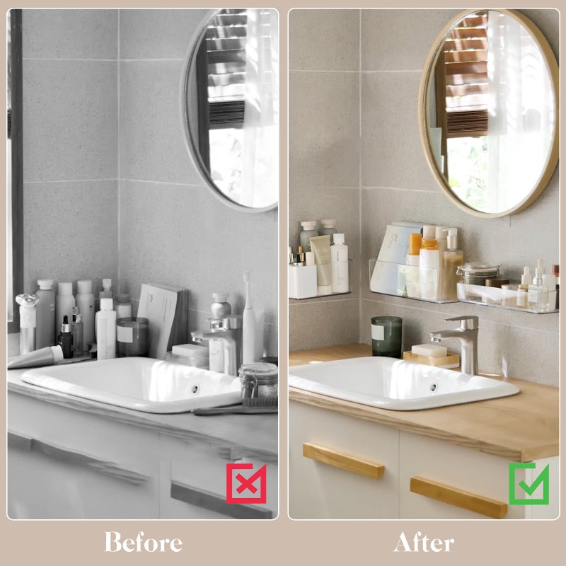 PAVSTINE 2 Pcs Clear Shower Shelf, Large Bathroom Wall Mounted Shower Caddy, No Drill Self Adhesive Bathroom Organizer with Self Adhesive Tape - Image 3