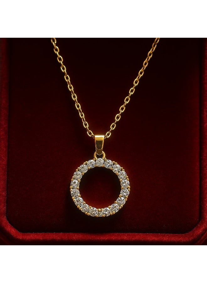 3Diamonds Gold-Plated Circle Pendant Necklace for Women – Elegant Zircon Round Jewelry - Image 1