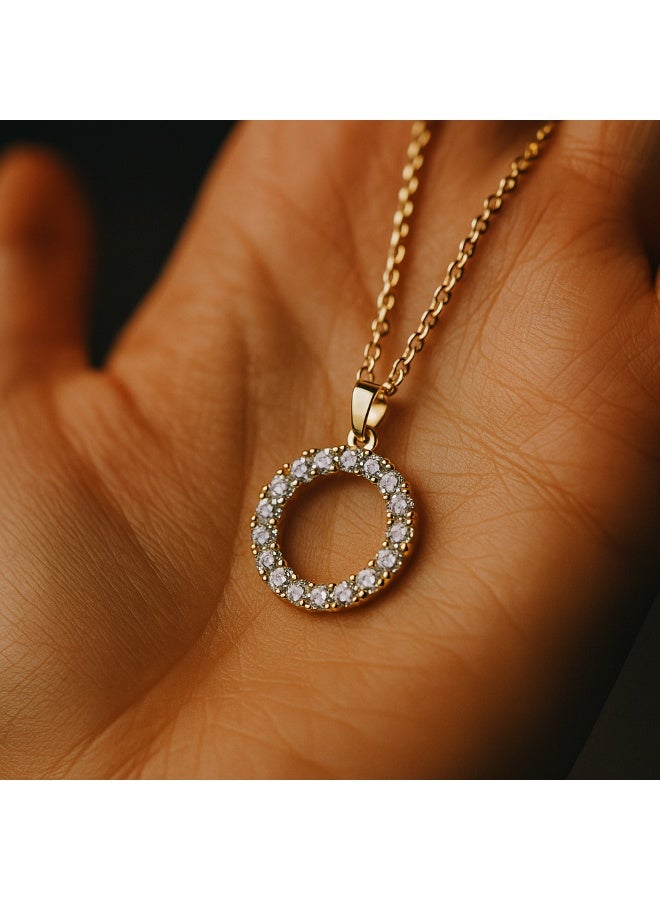 3Diamonds Gold-Plated Circle Pendant Necklace for Women – Elegant Zircon Round Jewelry - Image 2