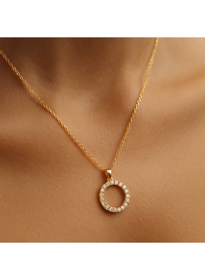 3Diamonds Gold-Plated Circle Pendant Necklace for Women – Elegant Zircon Round Jewelry - Image 4