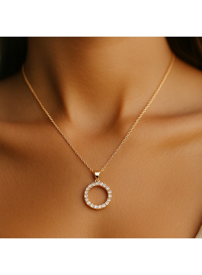3Diamonds Gold-Plated Circle Pendant Necklace for Women – Elegant Zircon Round Jewelry - Image 5