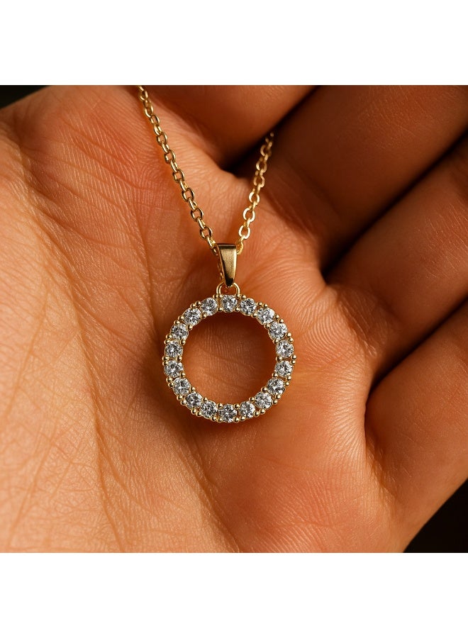 3Diamonds Gold-Plated Circle Pendant Necklace for Women – Elegant Zircon Round Jewelry - Image 3