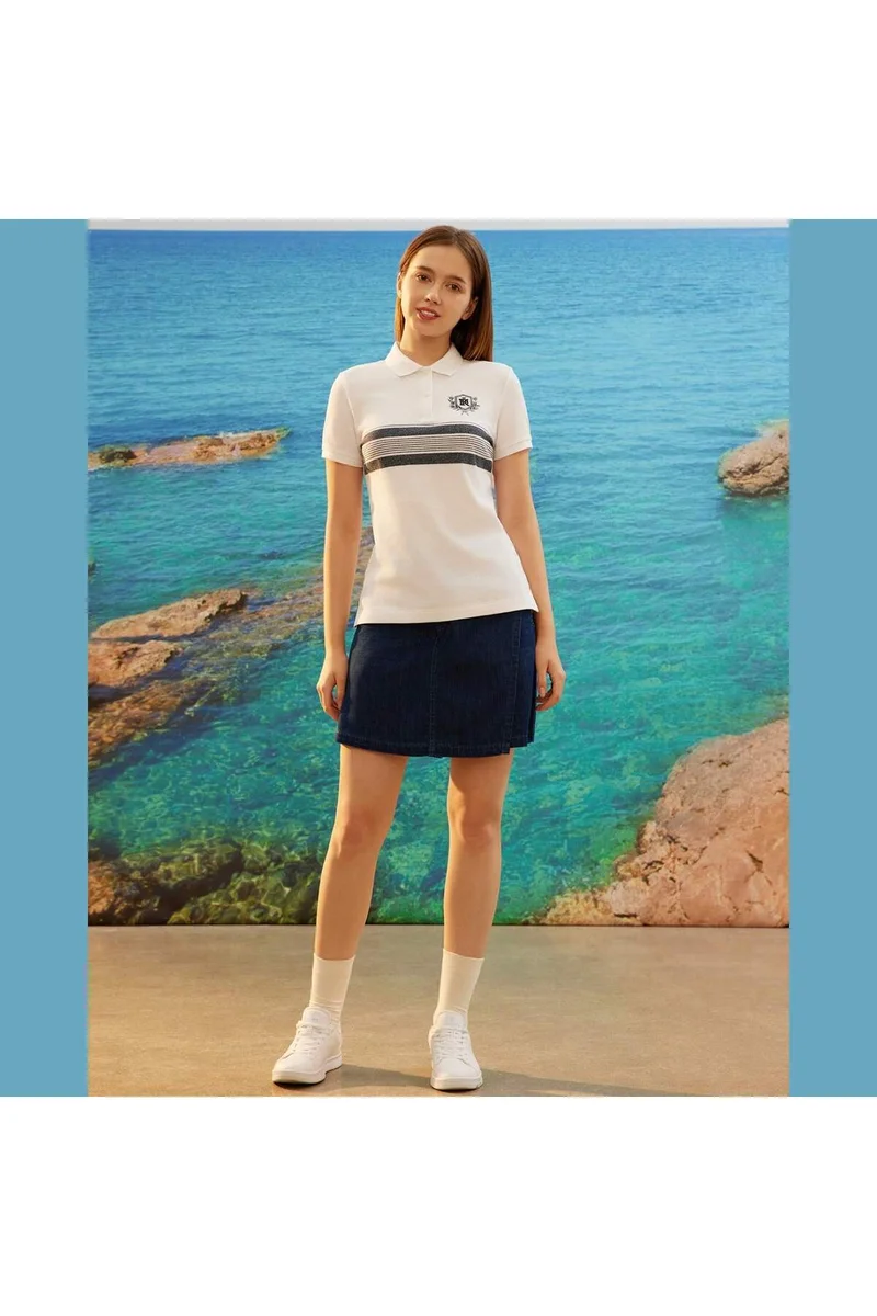 GIORDANO White Cotton Polo Shirt for Women