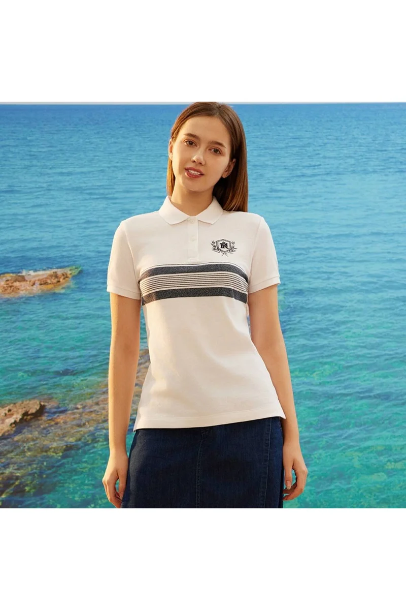 GIORDANO White Cotton Polo Shirt for Women