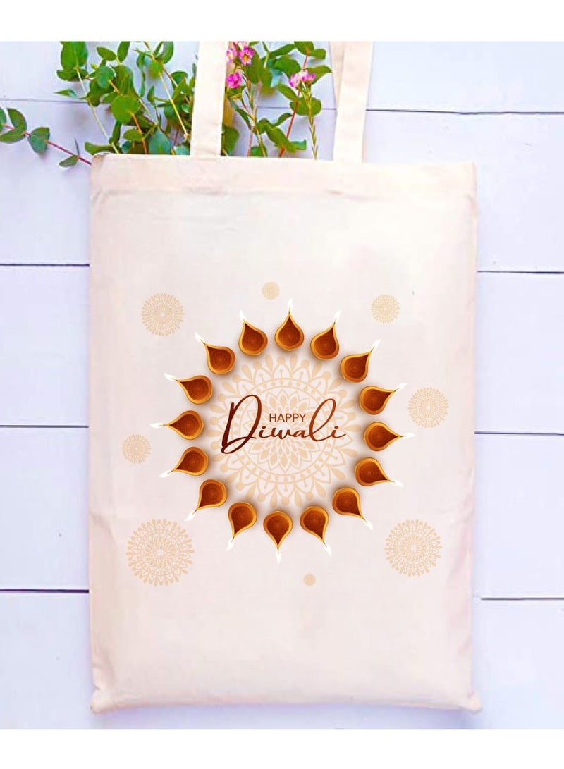 PRINTSHOP4ME Happy Diwali Printed Canvas Cotton Bags - Gifts for Friends and Family - Reusable Shopping Bags - Party Bags - Image 2