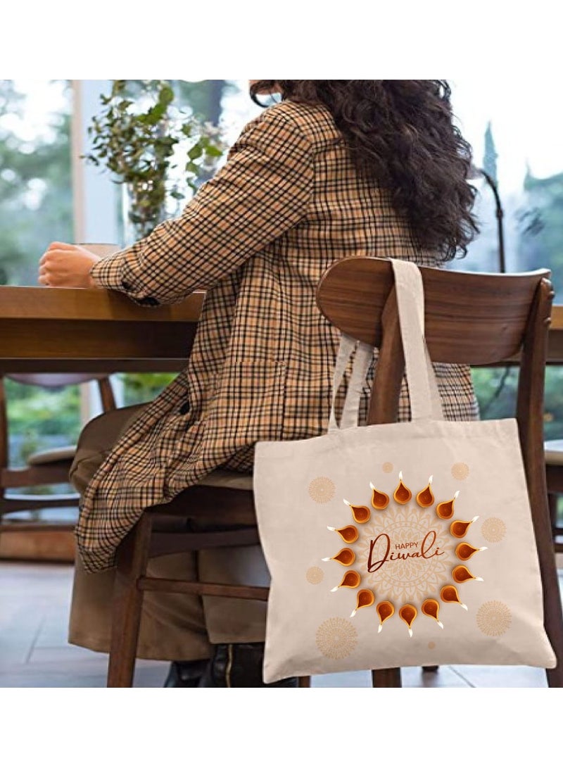 PRINTSHOP4ME Happy Diwali Printed Canvas Cotton Bags - Gifts for Friends and Family - Reusable Shopping Bags - Party Bags - Image 3