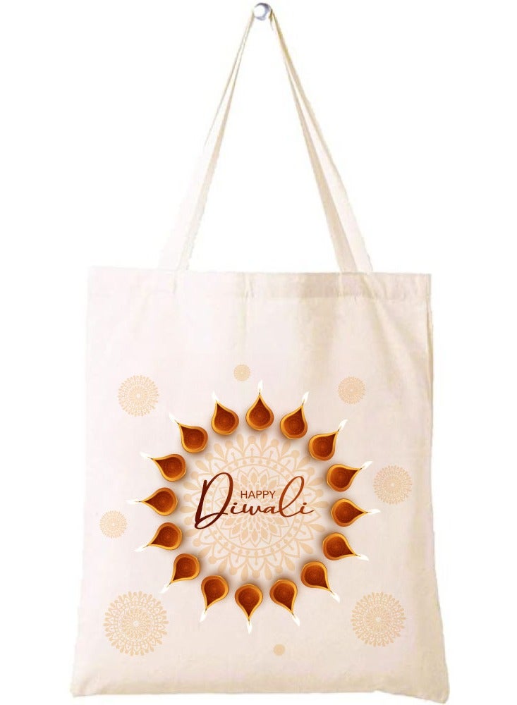 PRINTSHOP4ME Happy Diwali Printed Canvas Cotton Bags - Gifts for Friends and Family - Reusable Shopping Bags - Party Bags - Image 1