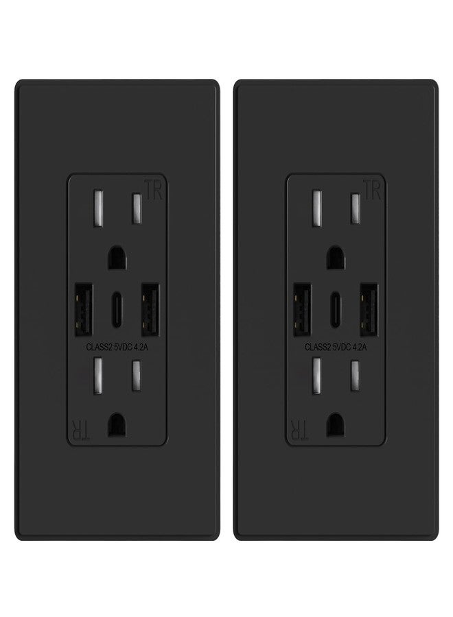 ELEGRP USB Wall Outlets, 3-Ports Type C Wall Outlets Receptacles, Matte Black 15 Amp Outlets with 3 Ports, TR Tamper-Resistant Outlets, Screwless Wall Plate Included, UL & CUL Listed, 2 Pack - Image 1
