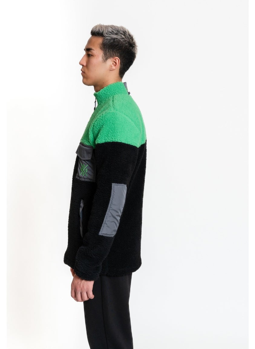 Luo Camp Plush Jacket 01 - Black/green Windproof Men's Fleece  - Image 3